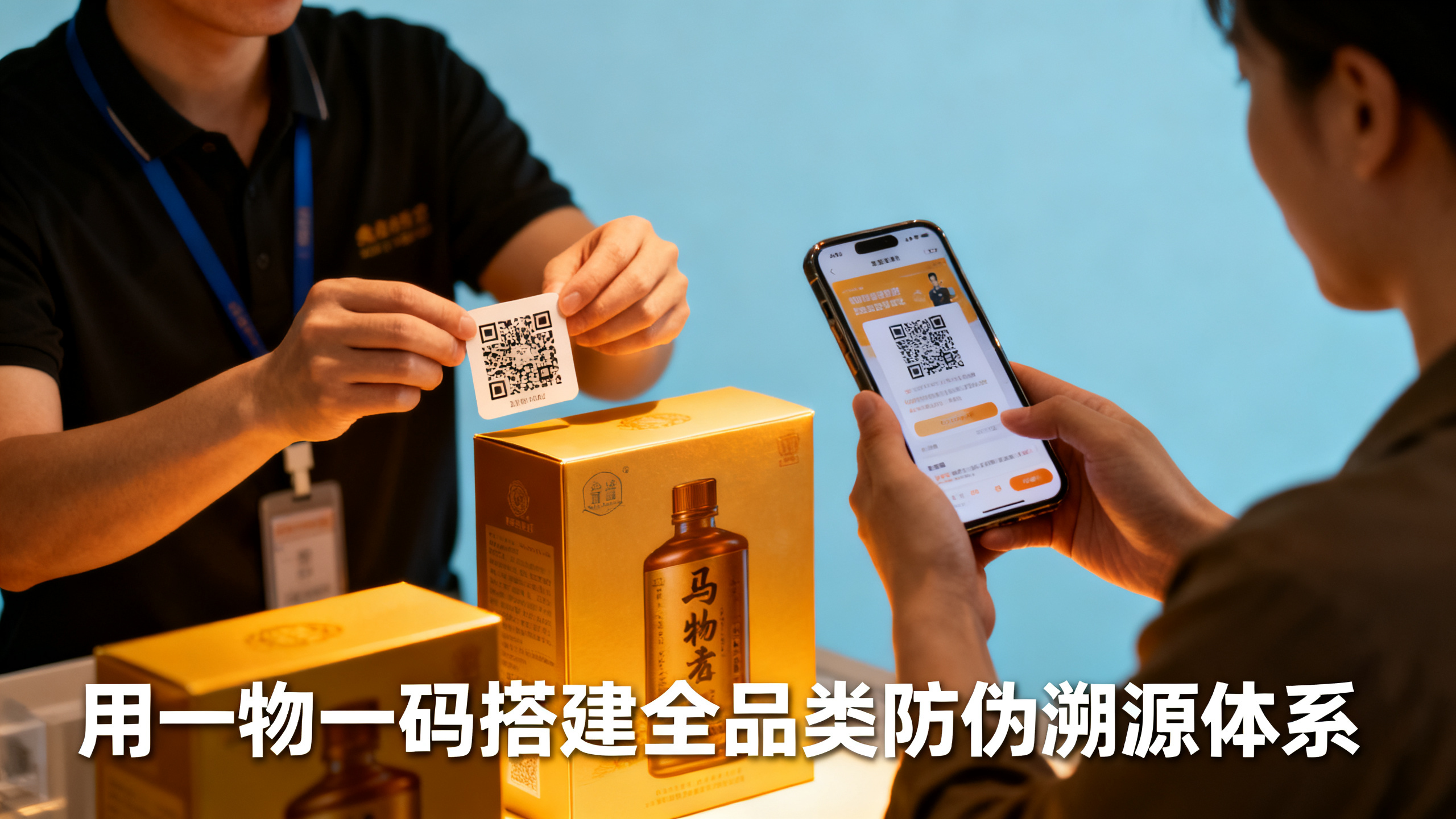 一物一码搭建全品类防伪溯源 工作人员贴二维码消费者扫码查询产品信息