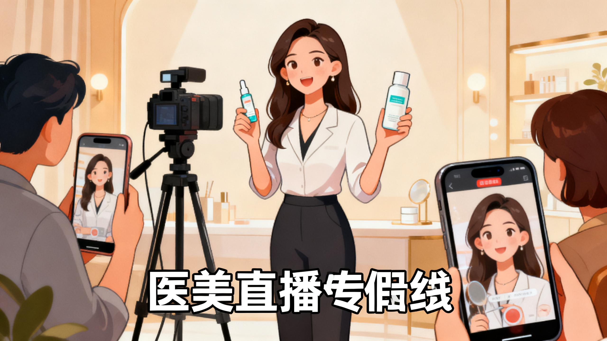 文章配图建议：1. 标题下方：建议添加1张医美直播的场景图，画面中可以有主播在讲解医美产品，旁边有观众通过手机观看直播（作用：快速传递文章核心主题，即医美直播相关内容，吸引目标受众）。