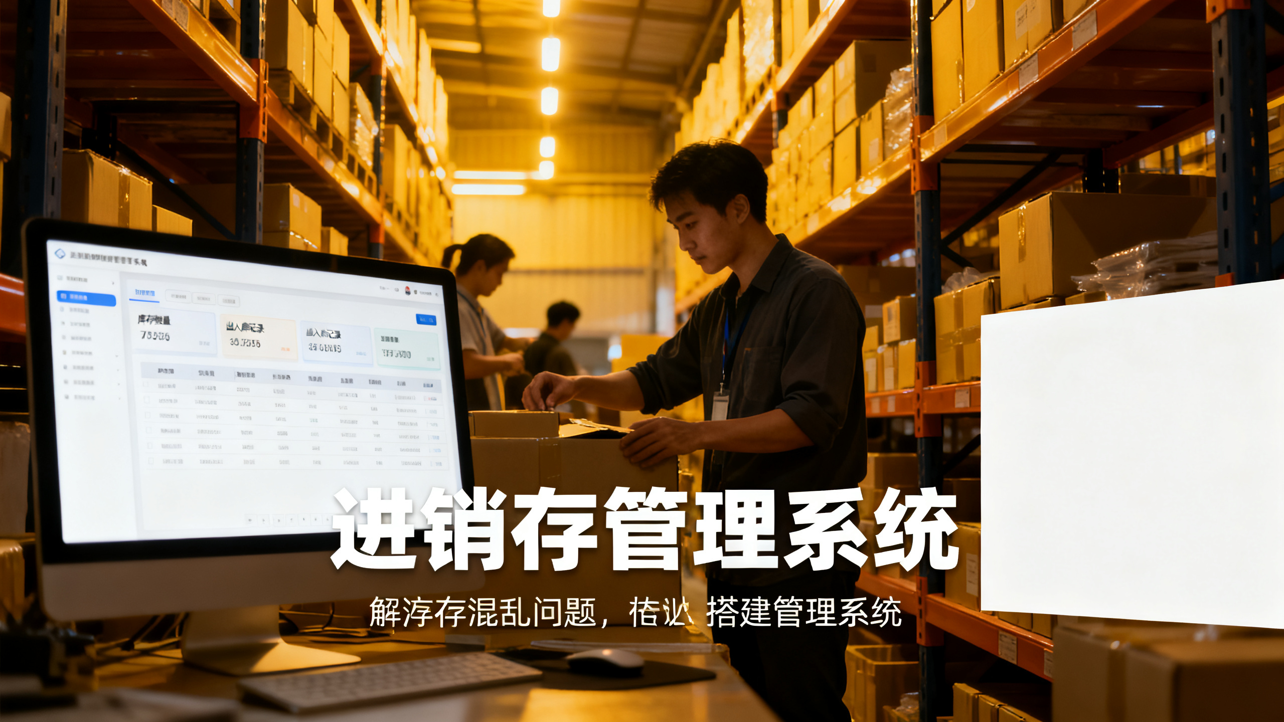 企业员工仓库整理库存 电脑显示进销存管理系统界面