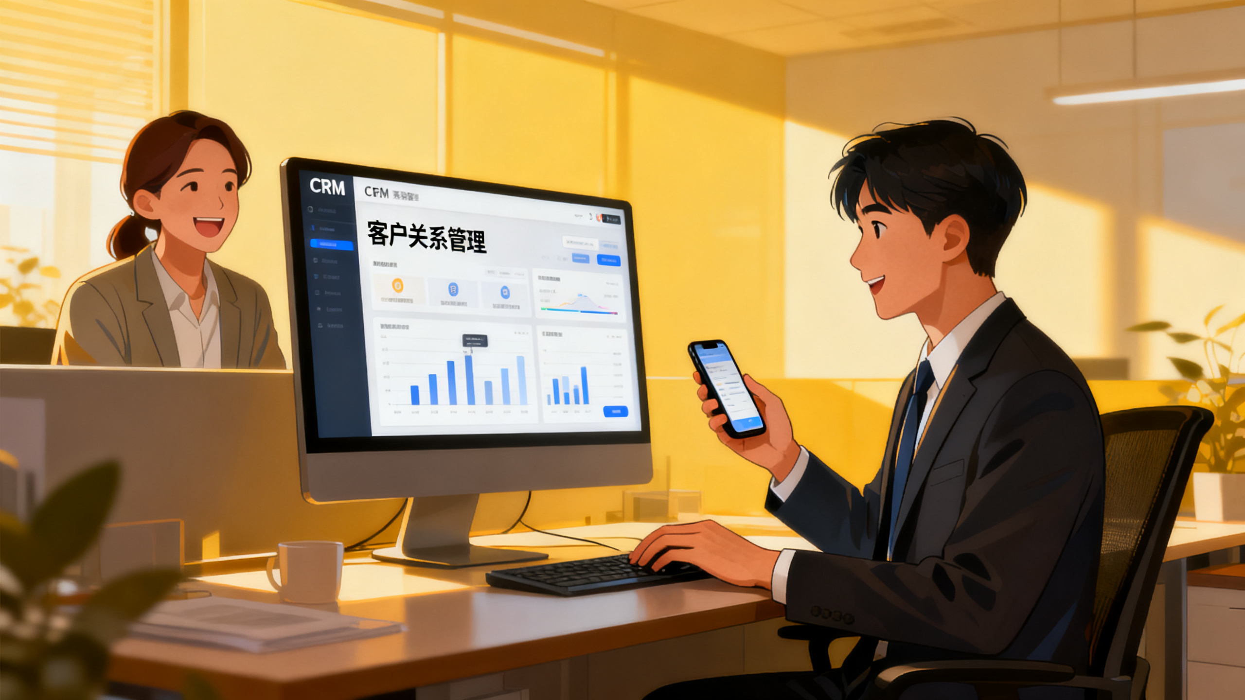 企业员工使用CRM系统维护客户关系沟通场景